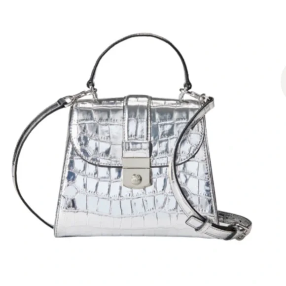 Veronica Beard Silver Croc-Embossed Handbag - Picture 3 of 4